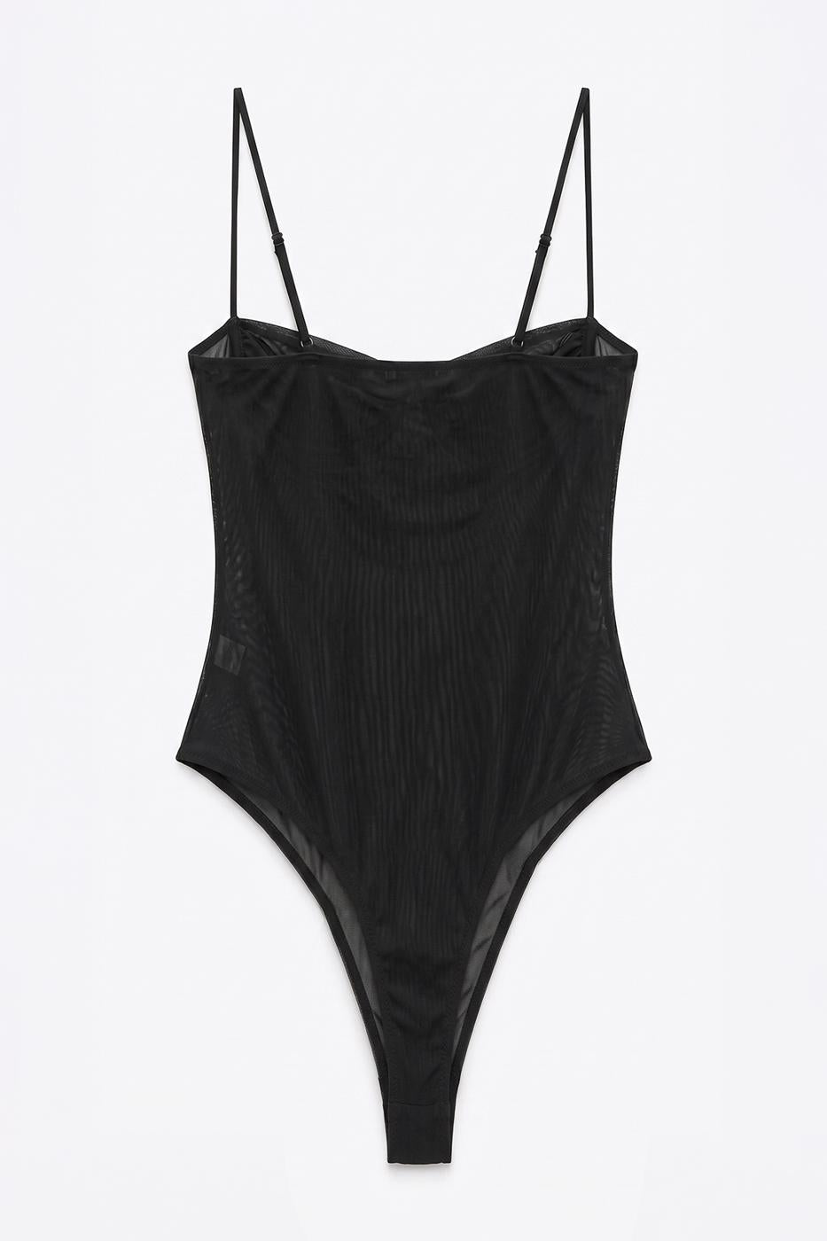 Strappy Tulle Bodysuit Black