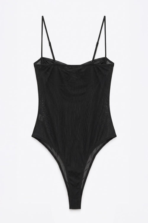 Strappy Tulle Bodysuit Black