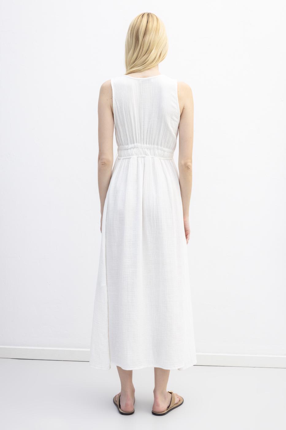 Strappy V-Neck Cotton Midi Dress White