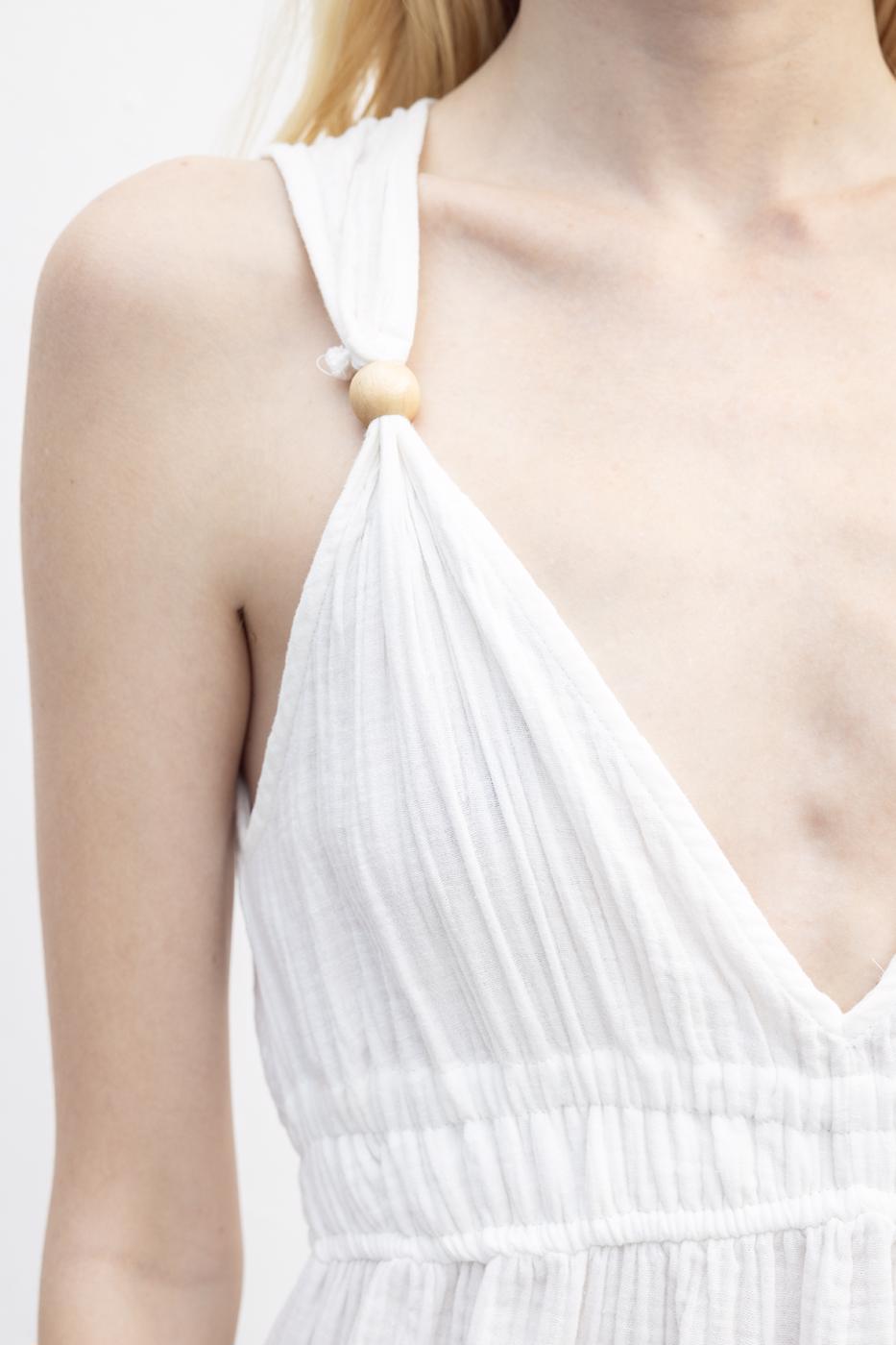 Strappy V-Neck Cotton Midi Dress White