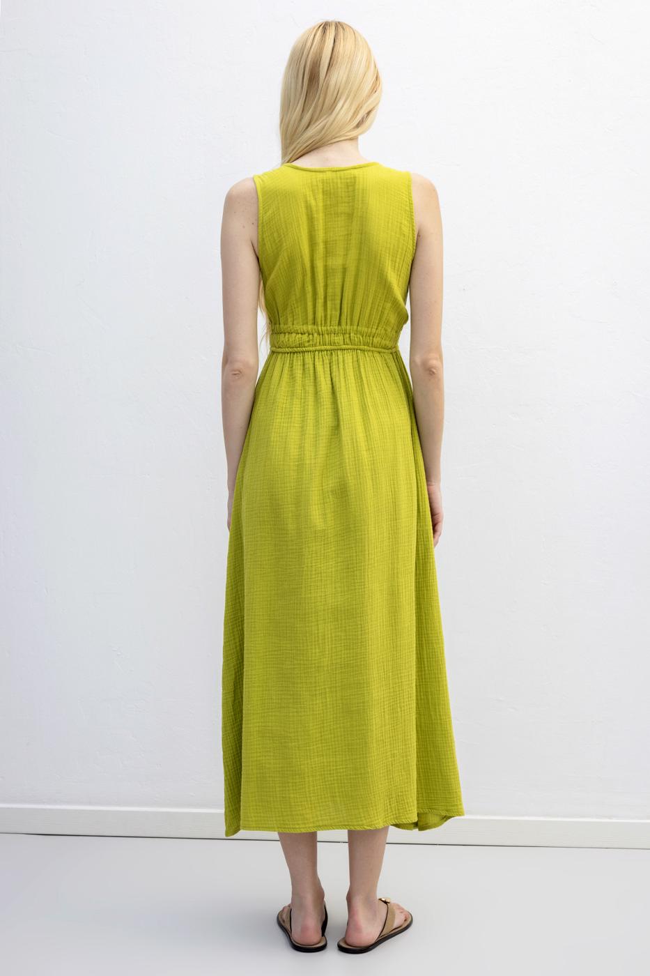 Strappy V-Neck Cotton Midi Dress Olive