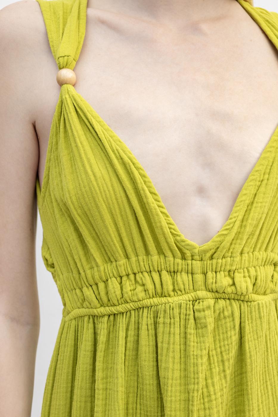 Strappy V-Neck Cotton Midi Dress Olive