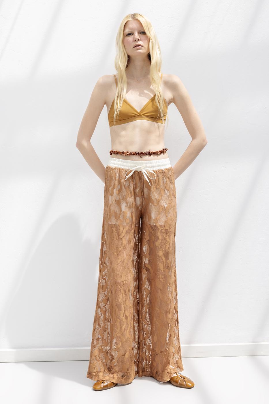 Lined Lace Loose Trousers Cinnamon