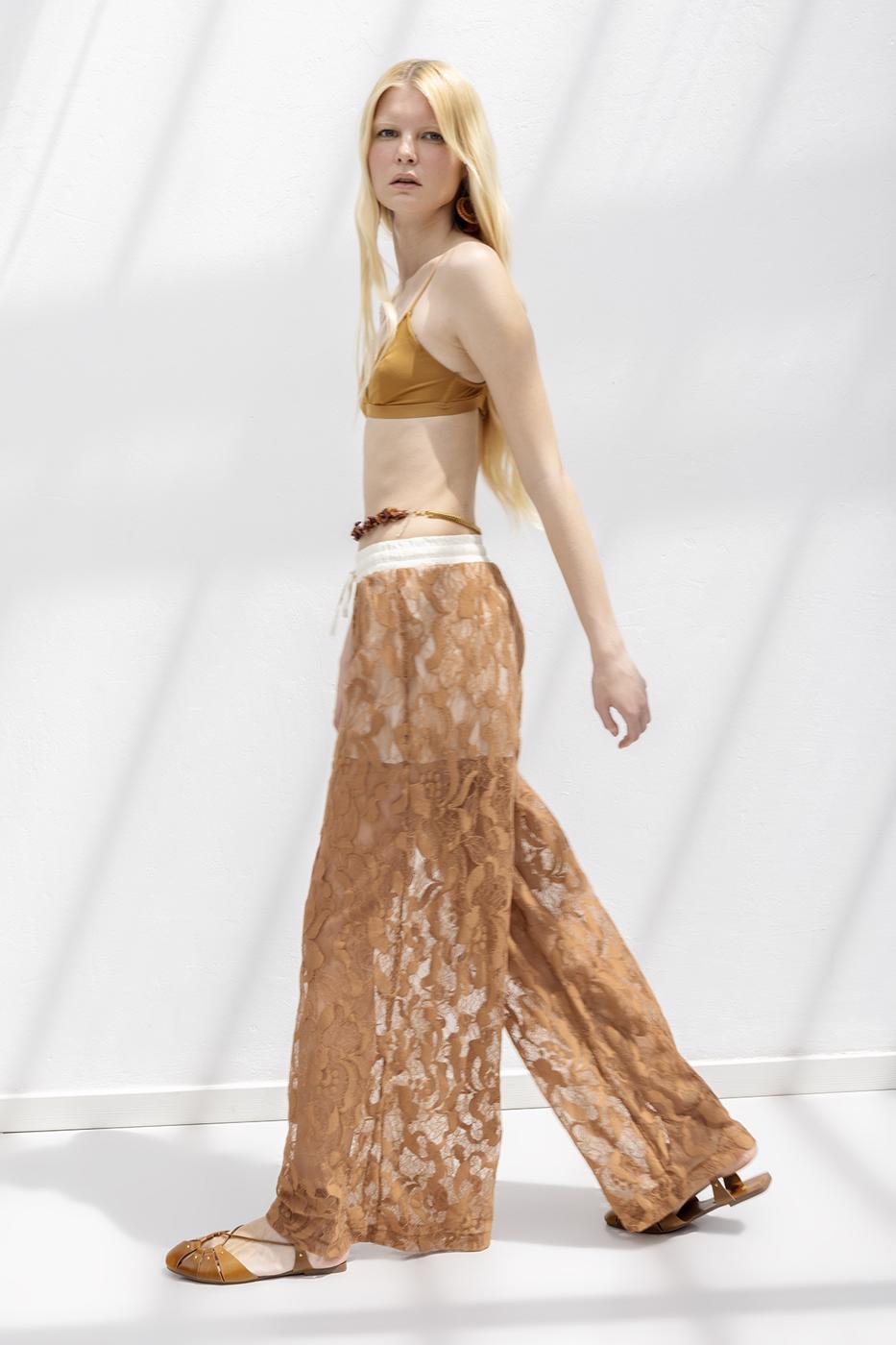 Lined Lace Loose Trousers Cinnamon