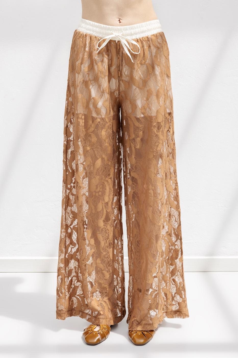 Lined Lace Loose Trousers Cinnamon