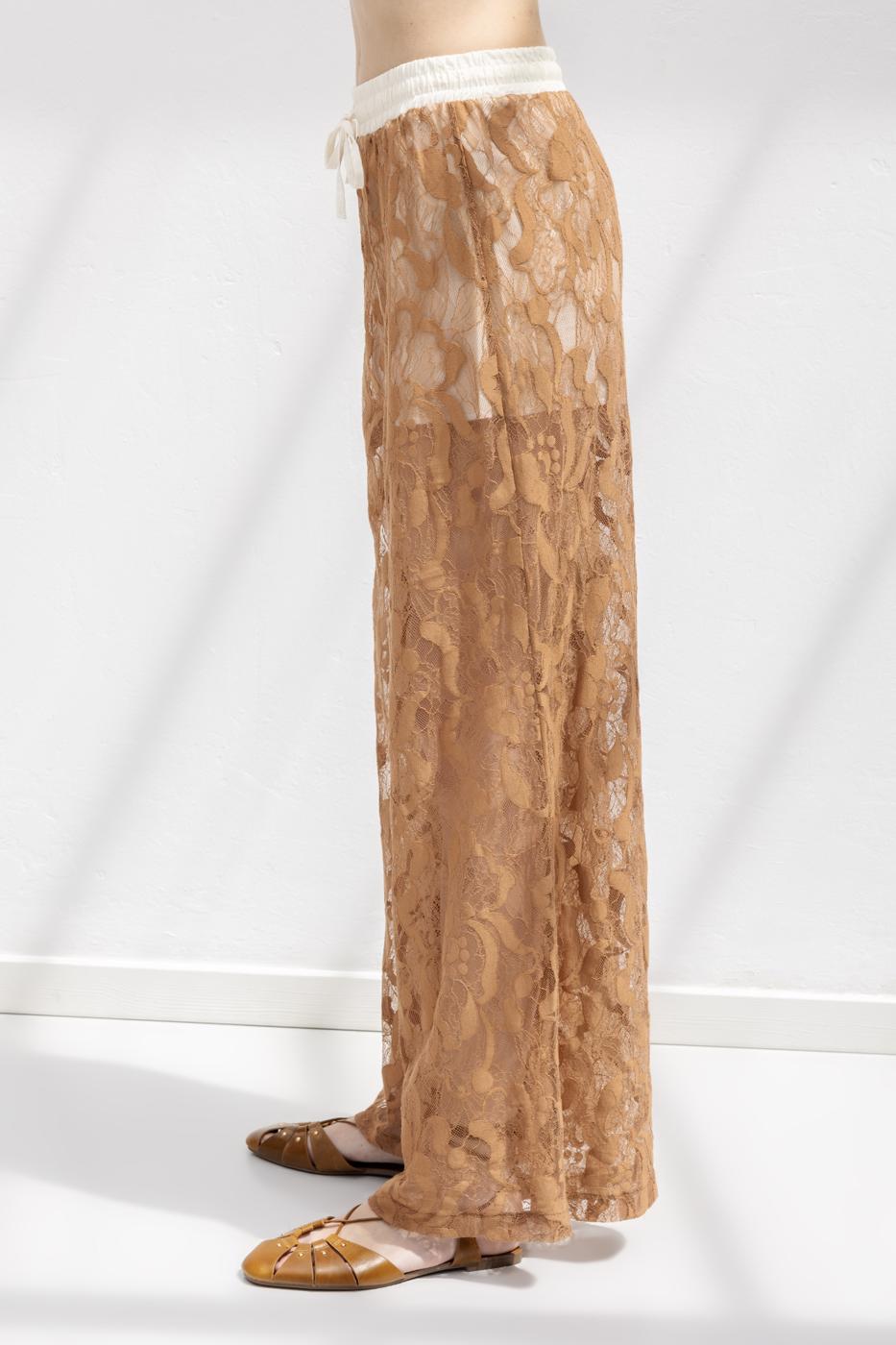 Lined Lace Loose Trousers Cinnamon