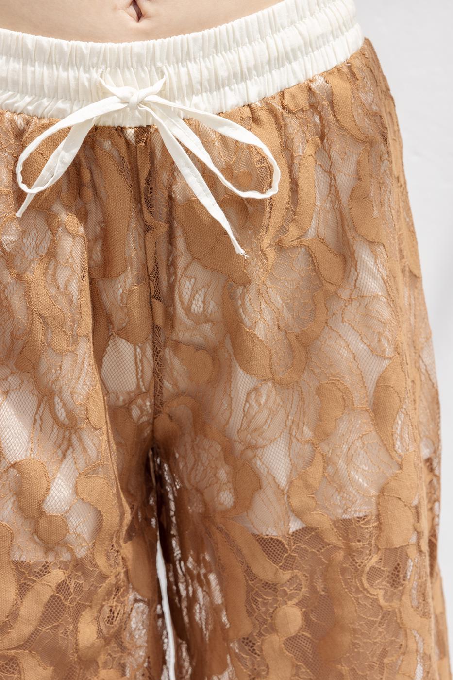 Lined Lace Loose Trousers Cinnamon