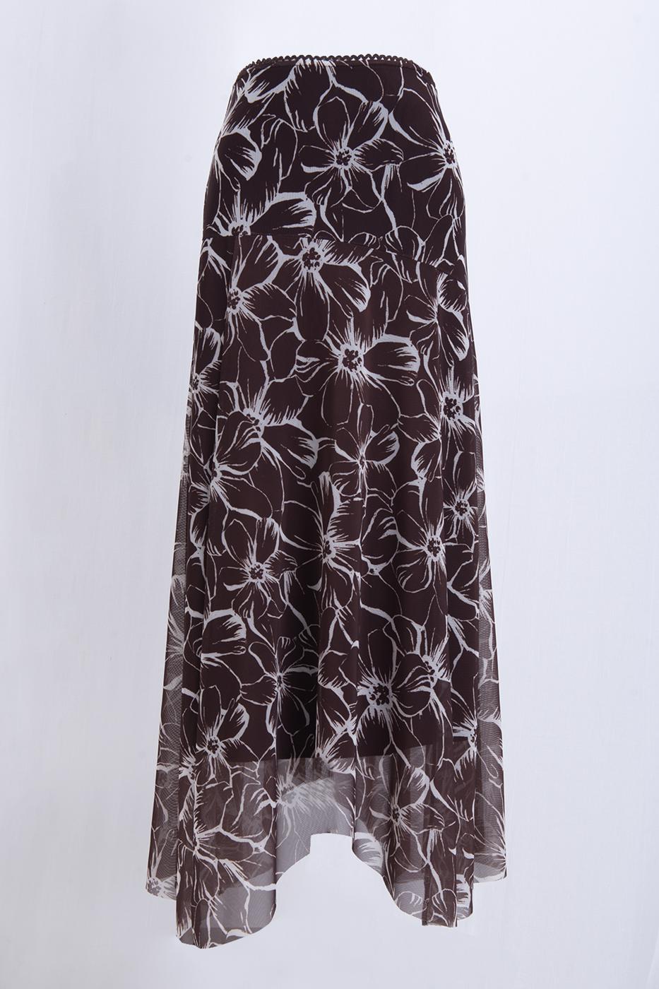 Lined Tulle Midi Skirt Brown