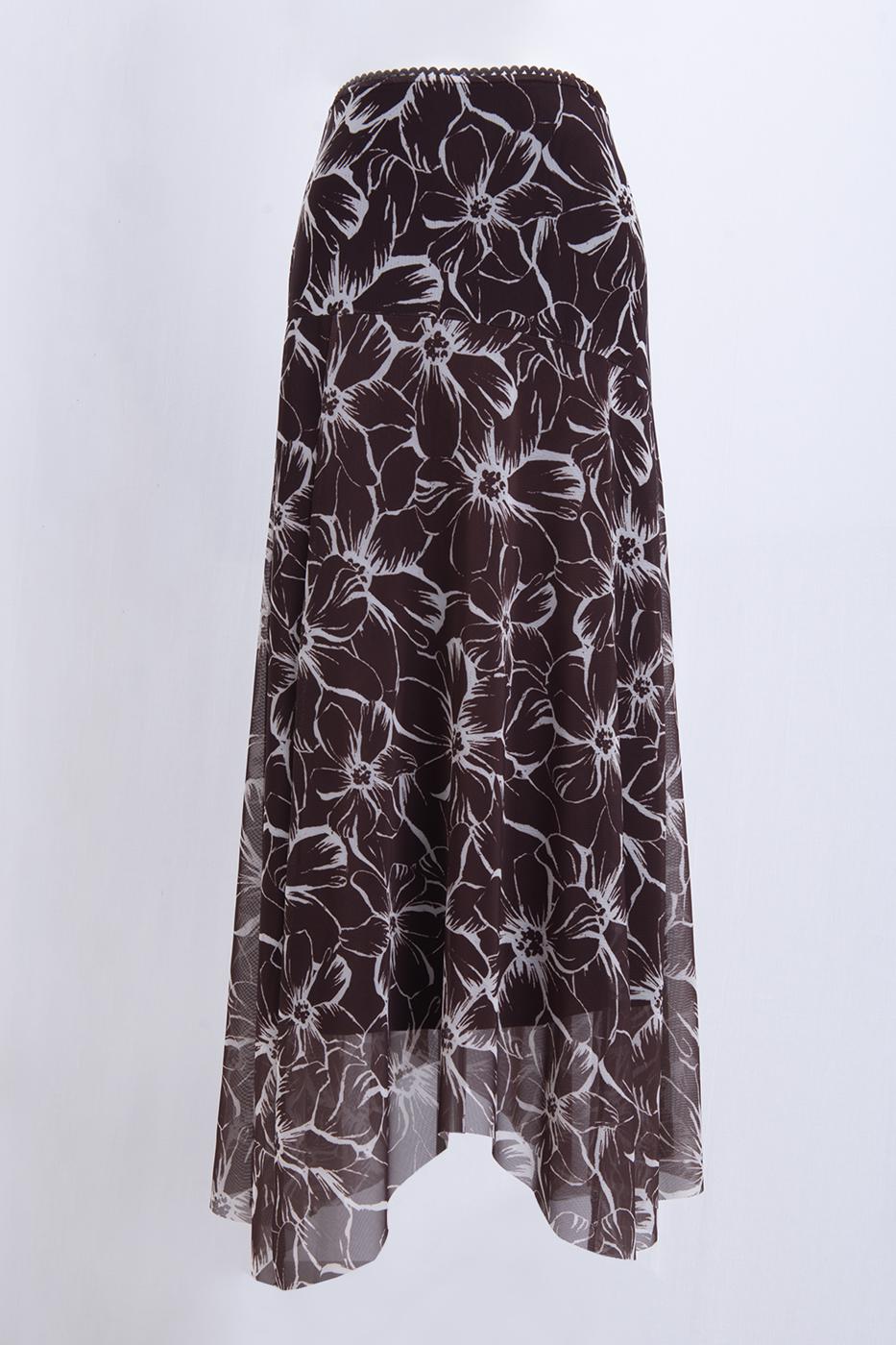 Lined Tulle Midi Skirt Brown