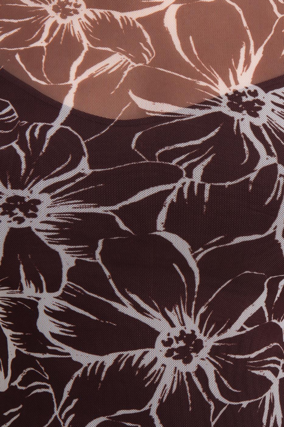 Lined Tulle Slim Fit Midi Dress Brown