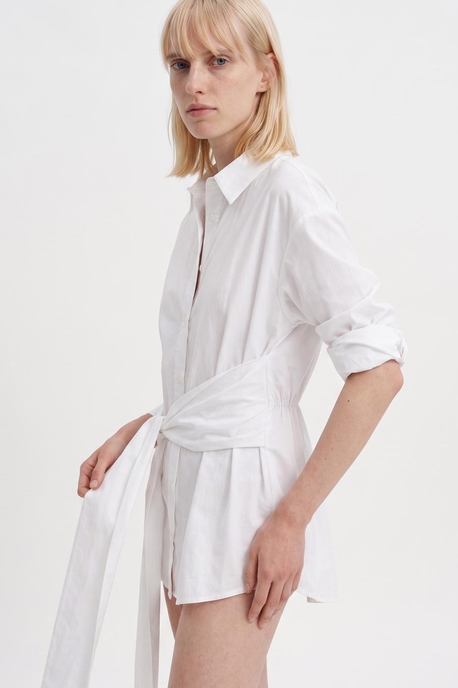 Lace-up Poplin Shirt White