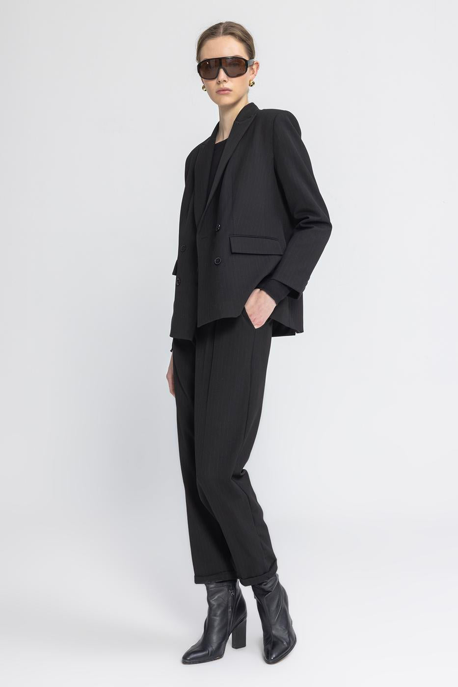 Baggy Fabric Trousers Black