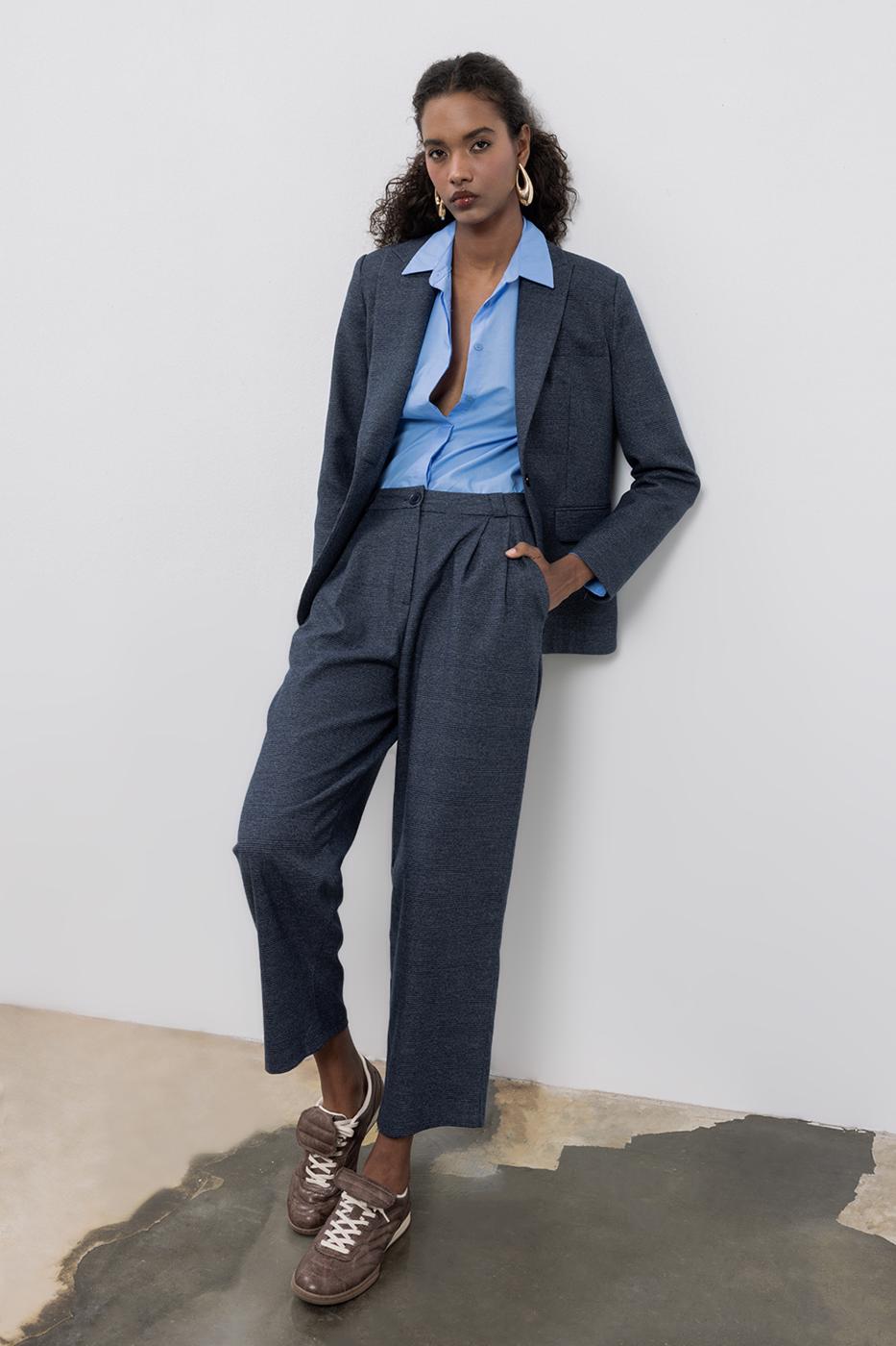 Baggy Fabric Trousers Navy
