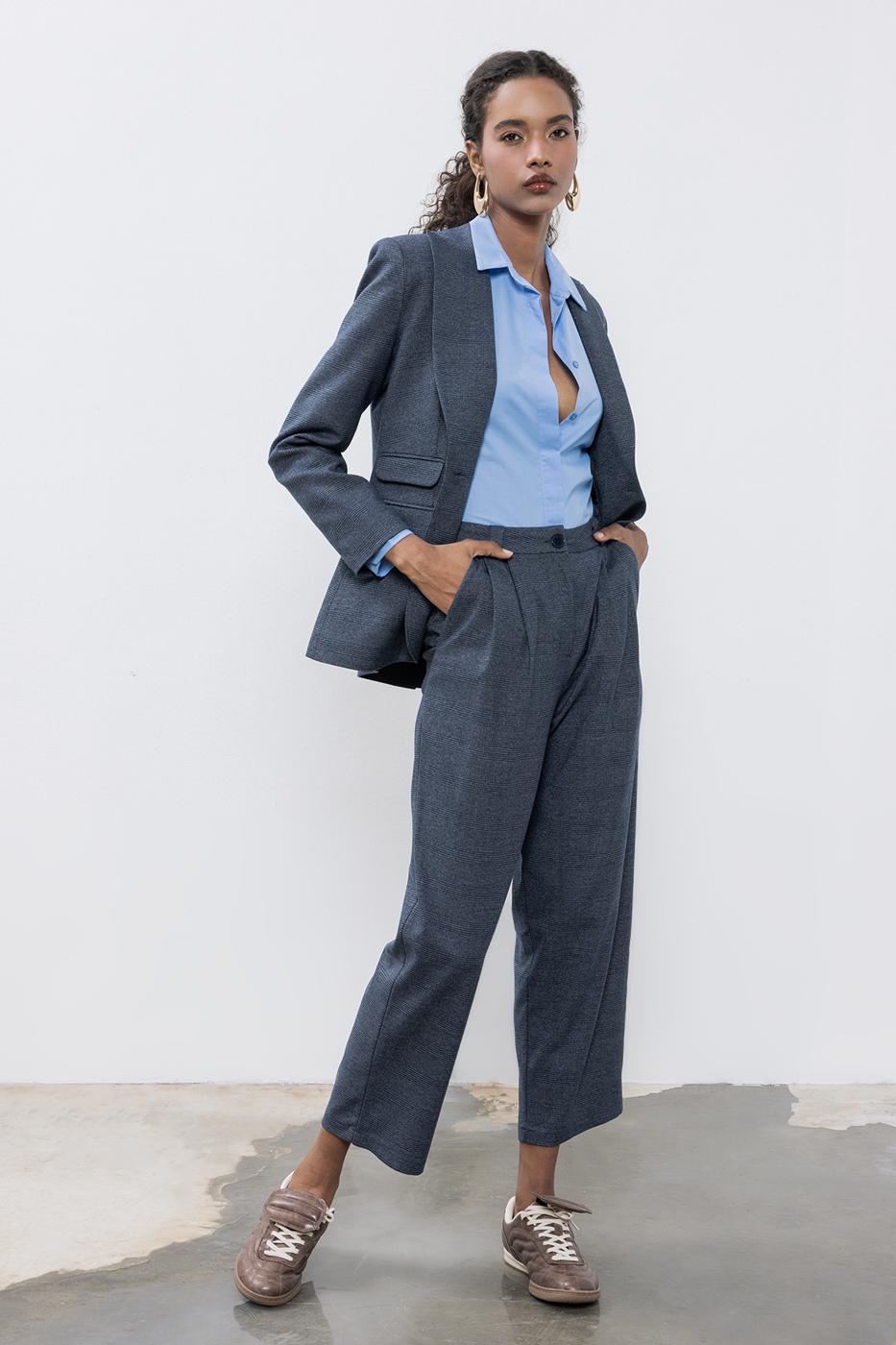 Baggy Fabric Trousers Navy
