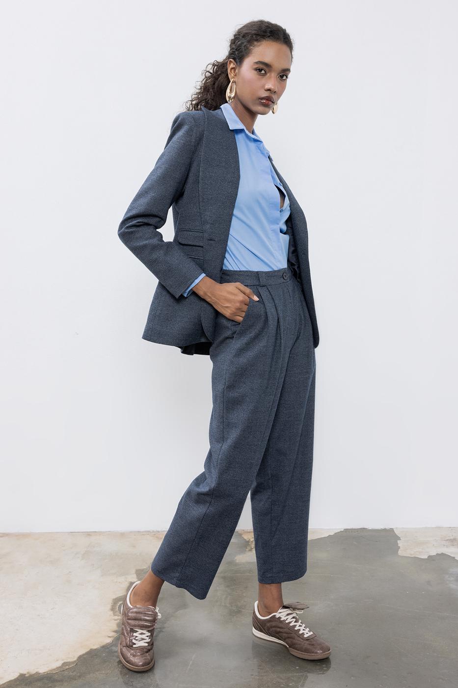 Baggy Fabric Trousers Navy