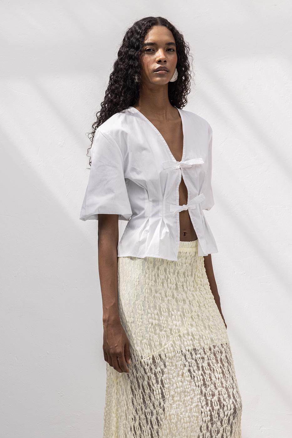 Poplin Blouse with Tie Detail White