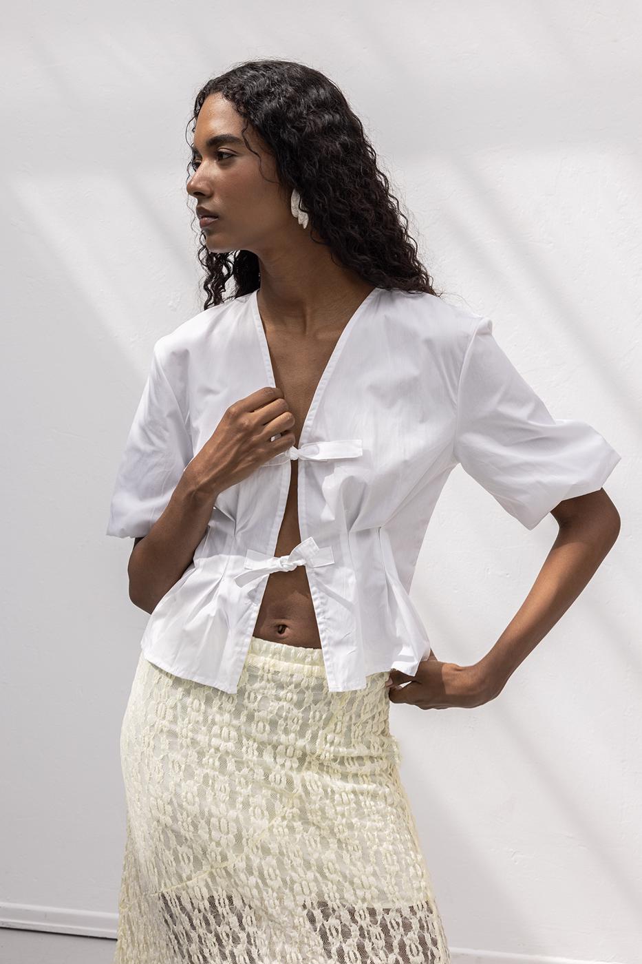 Poplin Blouse with Tie Detail White