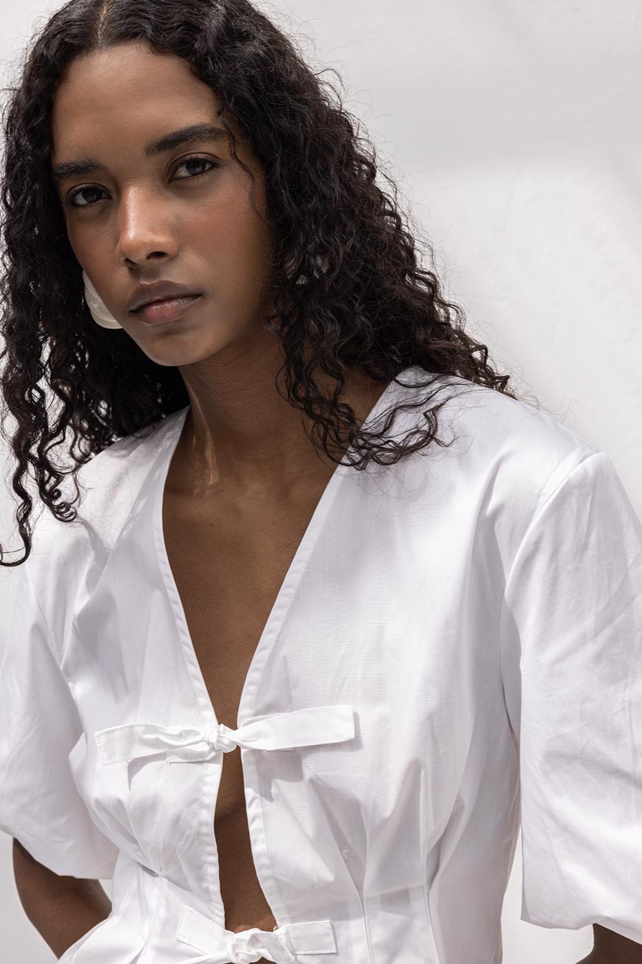 Poplin Blouse with Tie Detail White