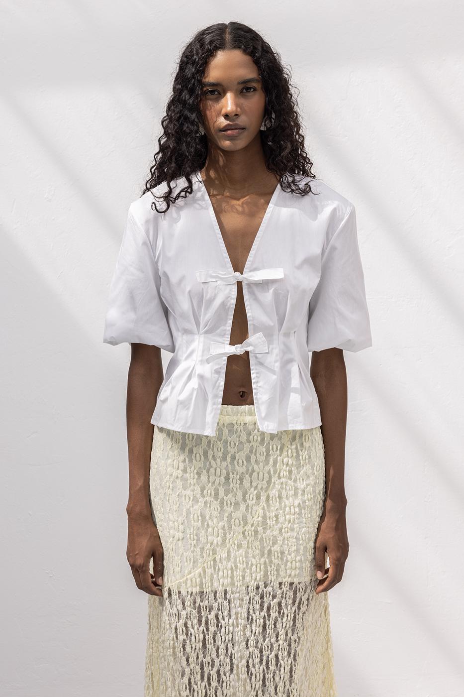 Poplin Blouse with Tie Detail White