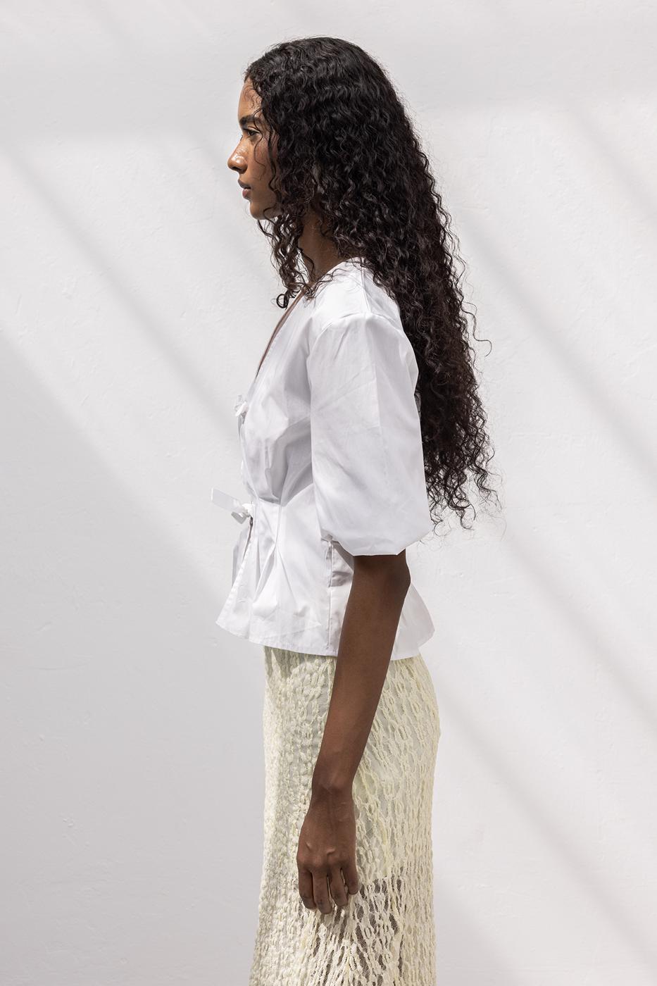 Poplin Blouse with Tie Detail White