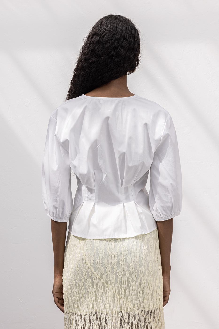 Poplin Blouse with Tie Detail White