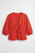 Poplin Blouse with Tie Detail Red