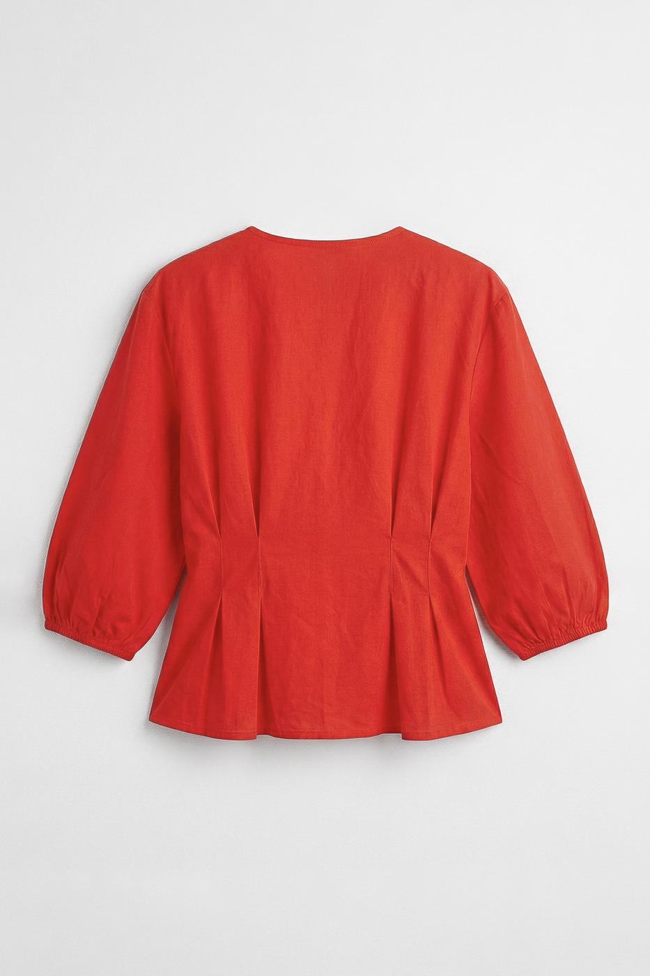 Poplin Blouse with Tie Detail Red