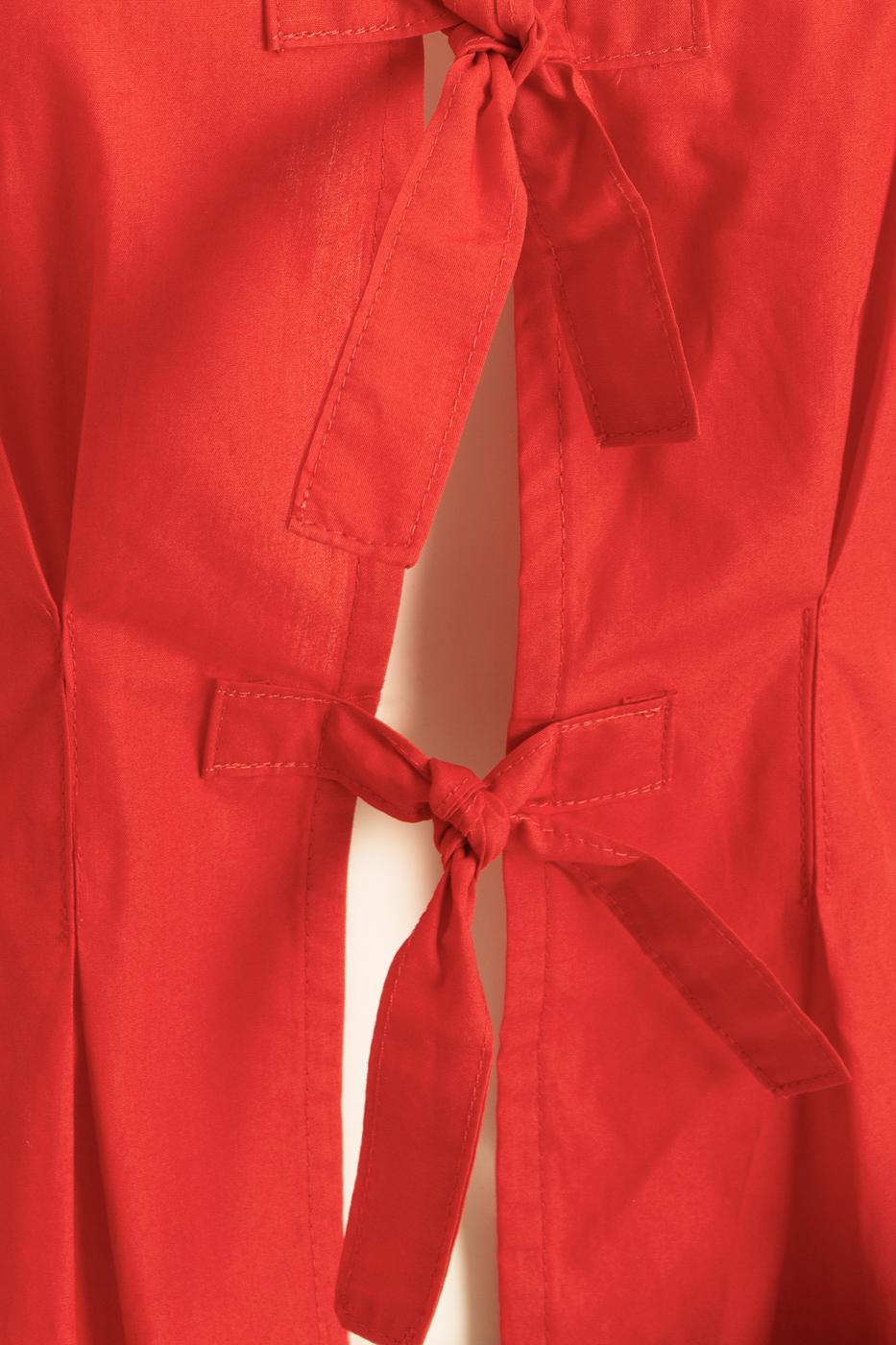 Poplin Blouse with Tie Detail Red
