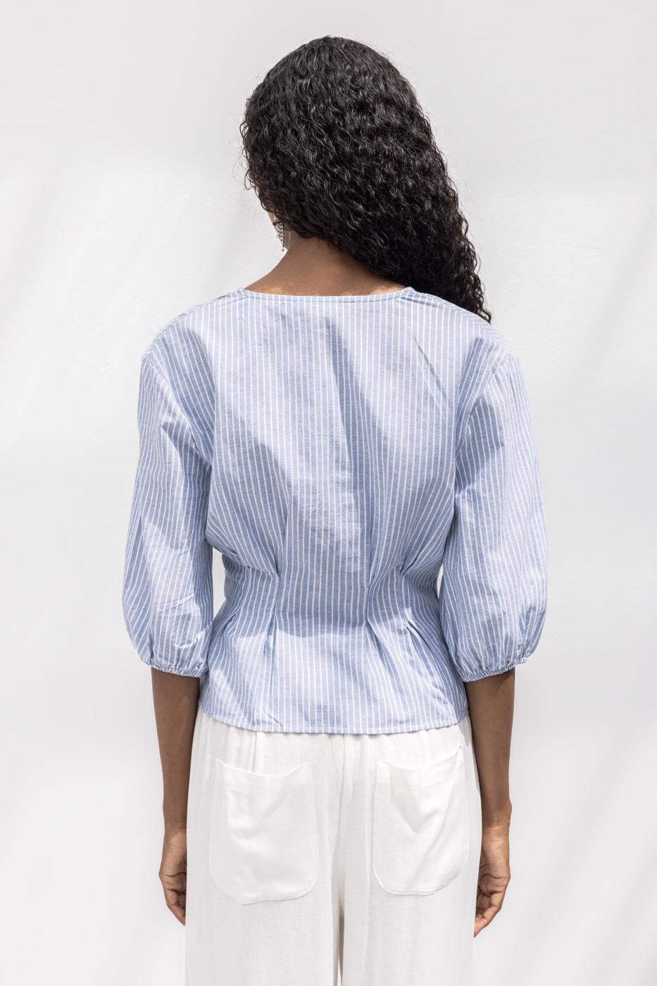 Poplin Blouse with Tie Detail Blue