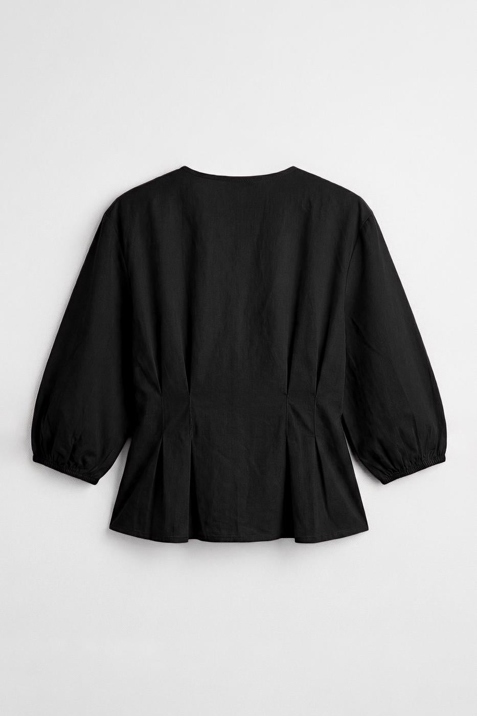 Poplin Blouse with Tie Detail Black