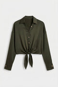 Tie-up Satin Blouse Khaki