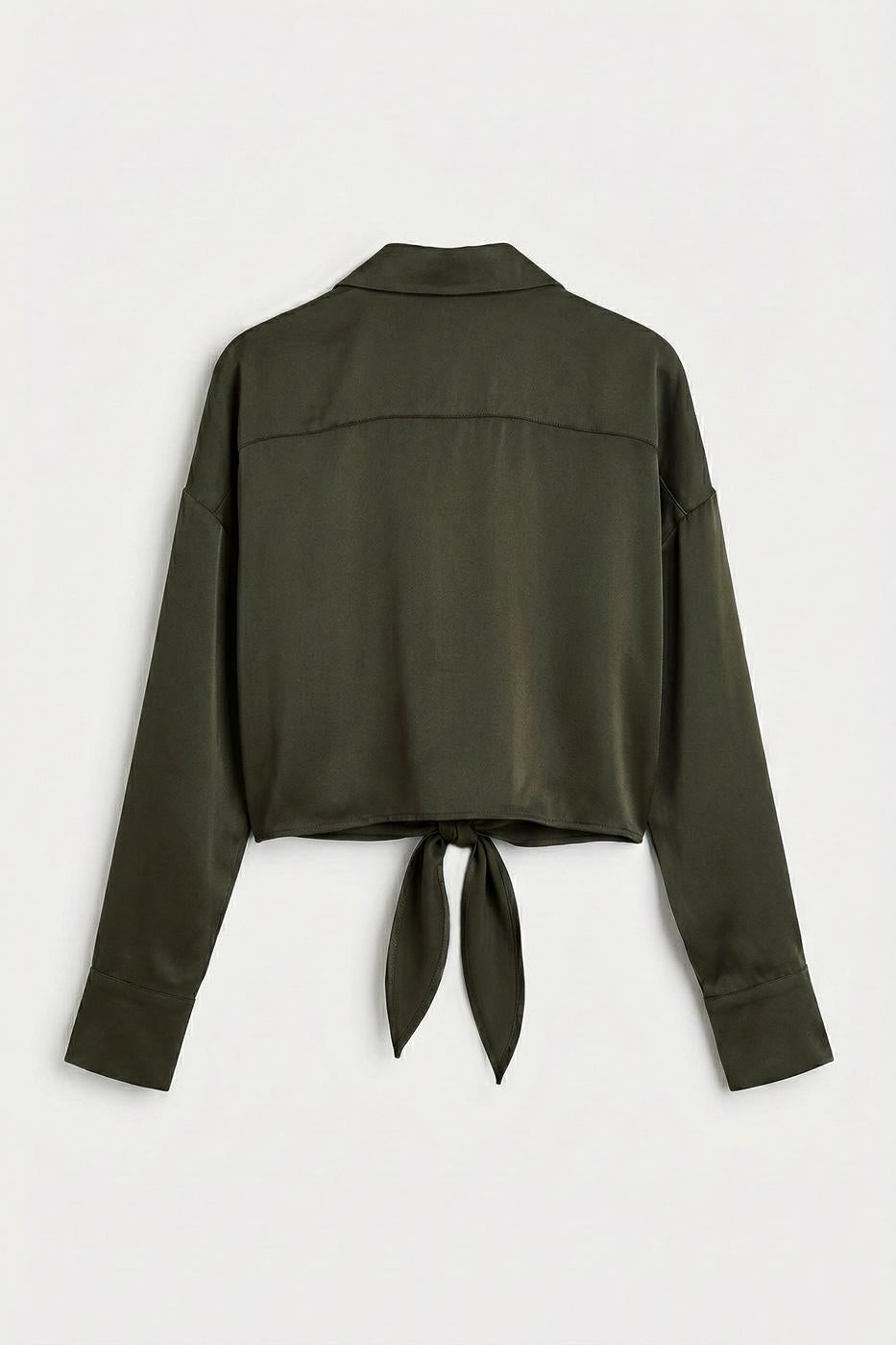 Tie-up Satin Blouse Khaki