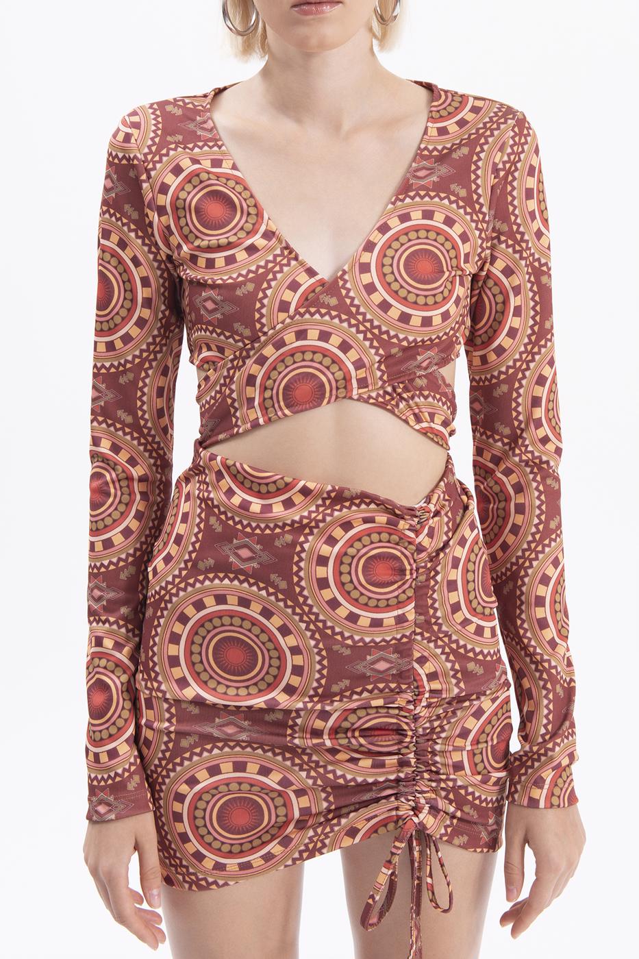 Tie detailed long sleeve bustier