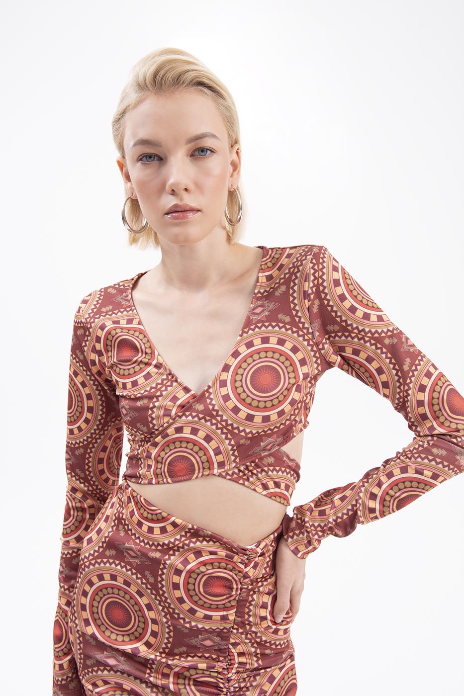 Tie detailed long sleeve bustier
