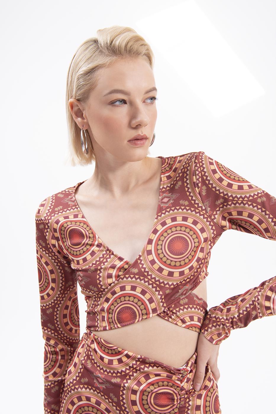 Tie detailed long sleeve bustier