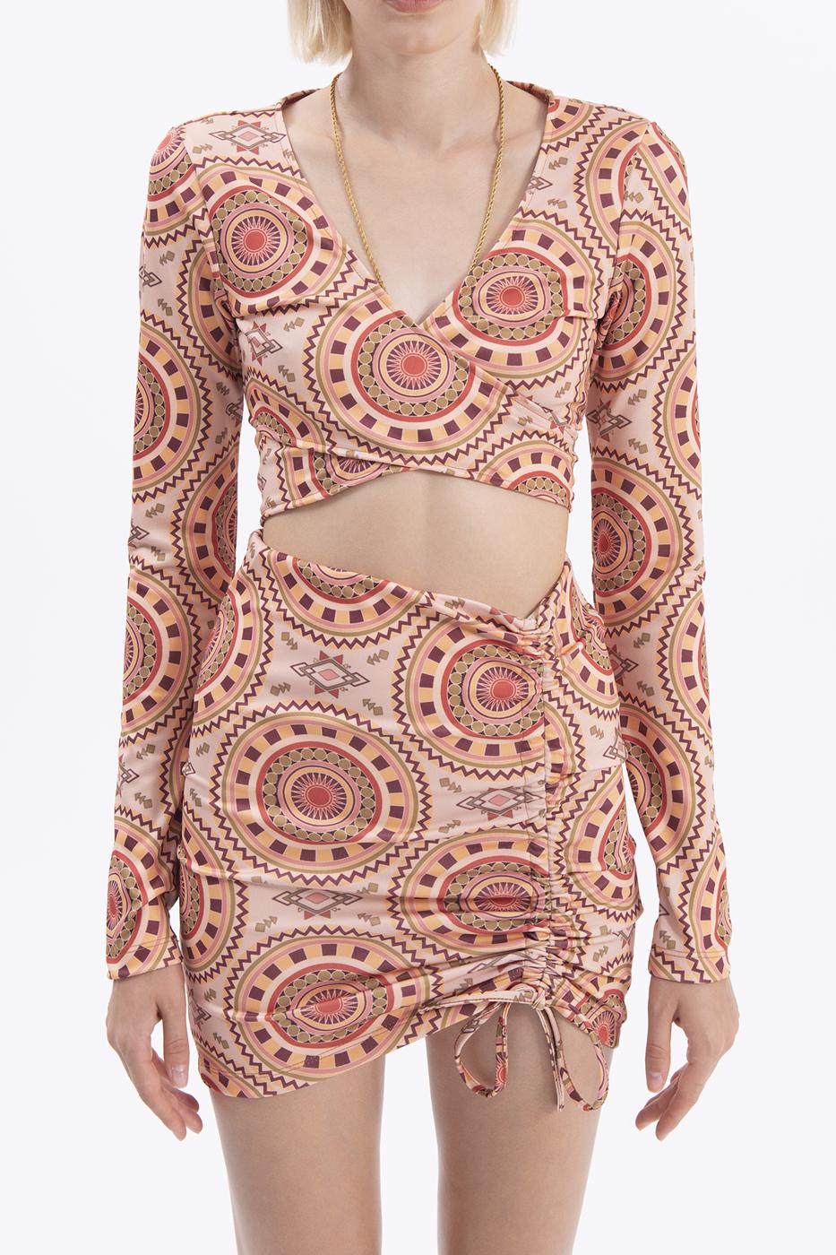 Tie detailed long sleeve bustier