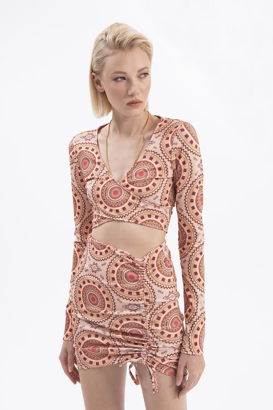 Tie detailed long sleeve bustier