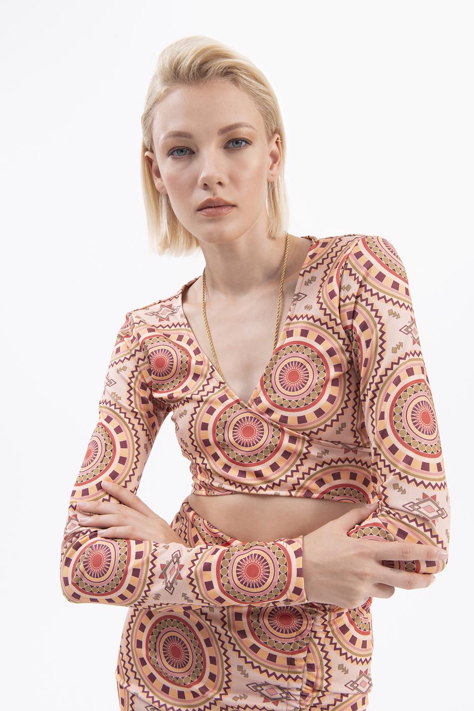 Tie detailed long sleeve bustier