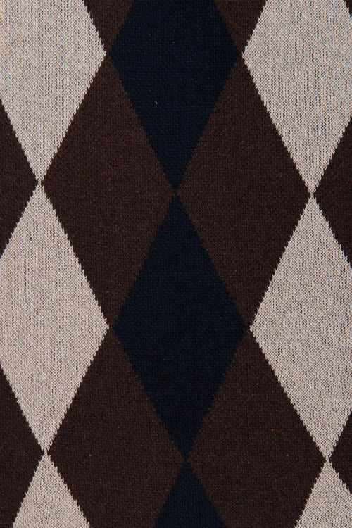 Baklava Patterned Midi Pencil Knit Skirt Brown