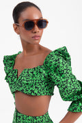3/4 Flounced Sleeve Crop Top