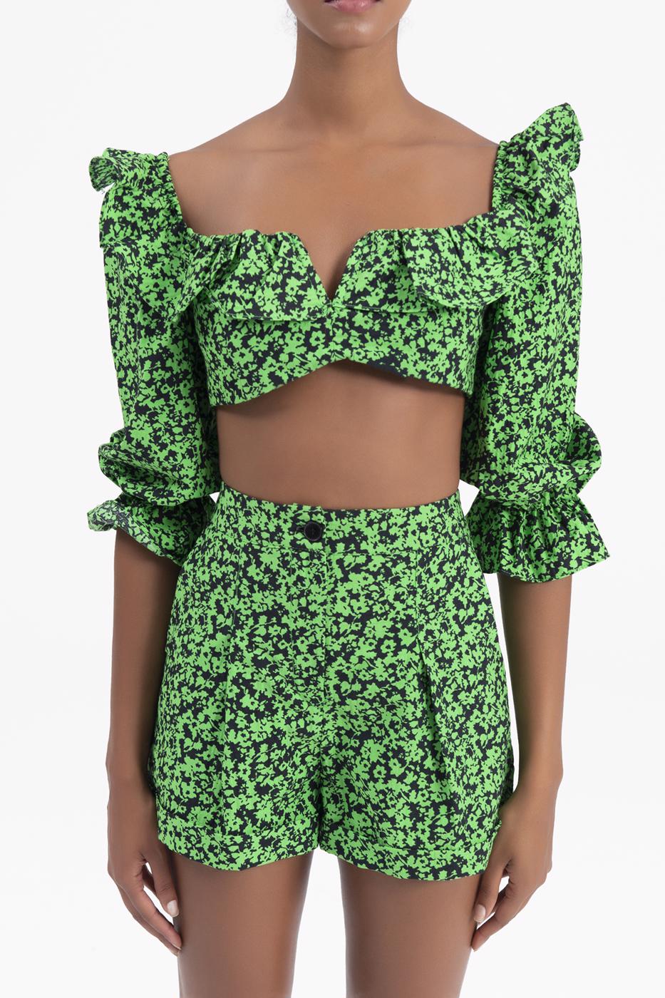 3/4 Flounced Sleeve Crop Top