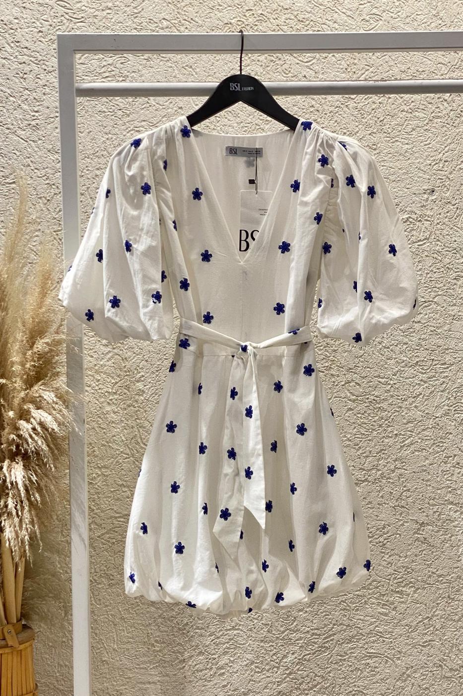 Mini Balloon Dress with Balloon Sleeves Ecru