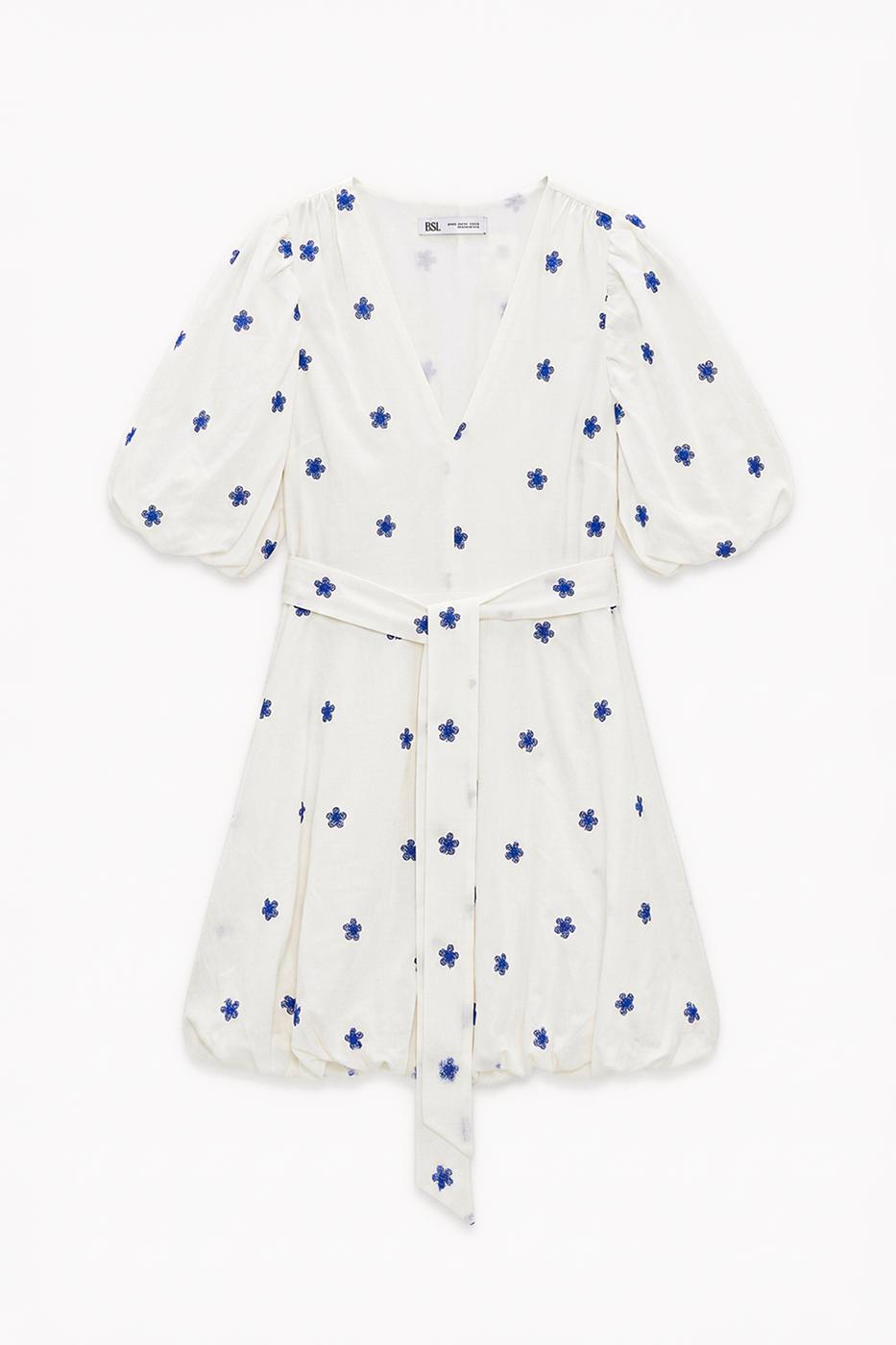 Mini Balloon Dress with Balloon Sleeves Ecru