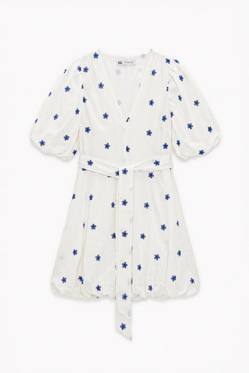 Mini Balloon Dress with Balloon Sleeves Ecru