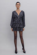 Balloon Sleeve Sequined Mini Dress Black