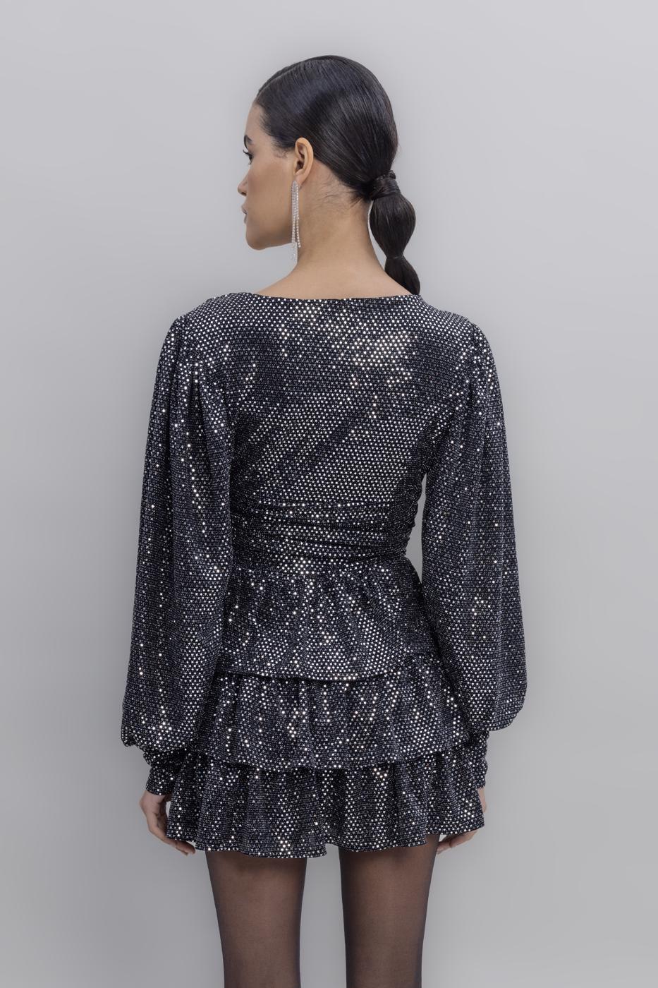 Balloon Sleeve Sequined Mini Dress Black