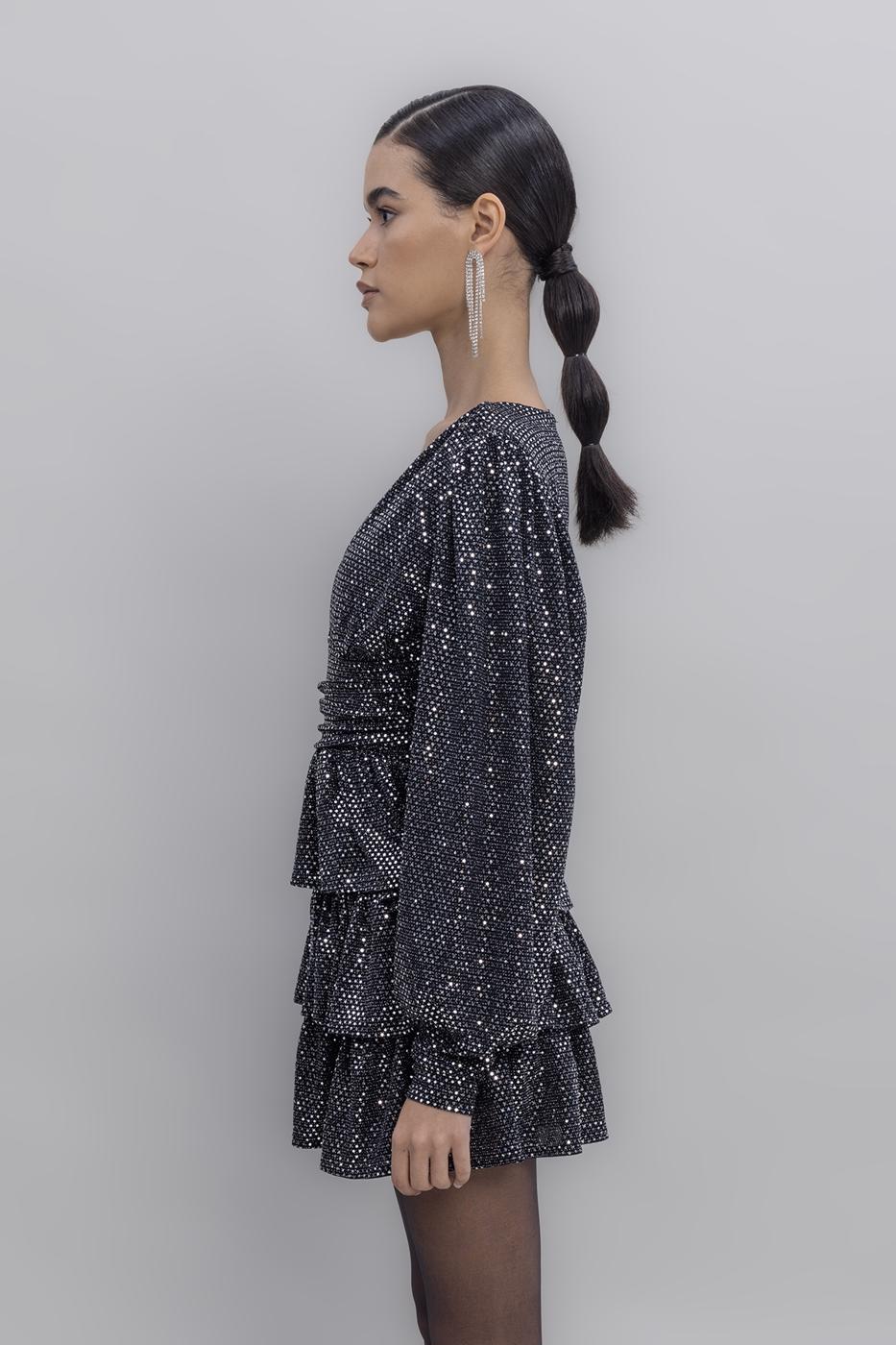 Balloon Sleeve Sequined Mini Dress Black