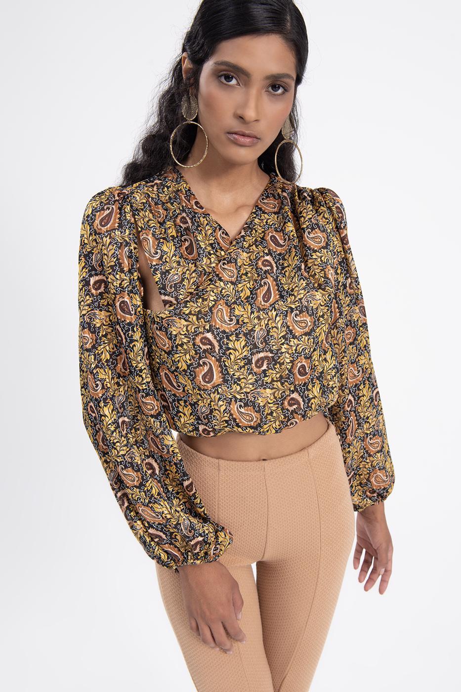 Balloon sleeve tulle blouse
