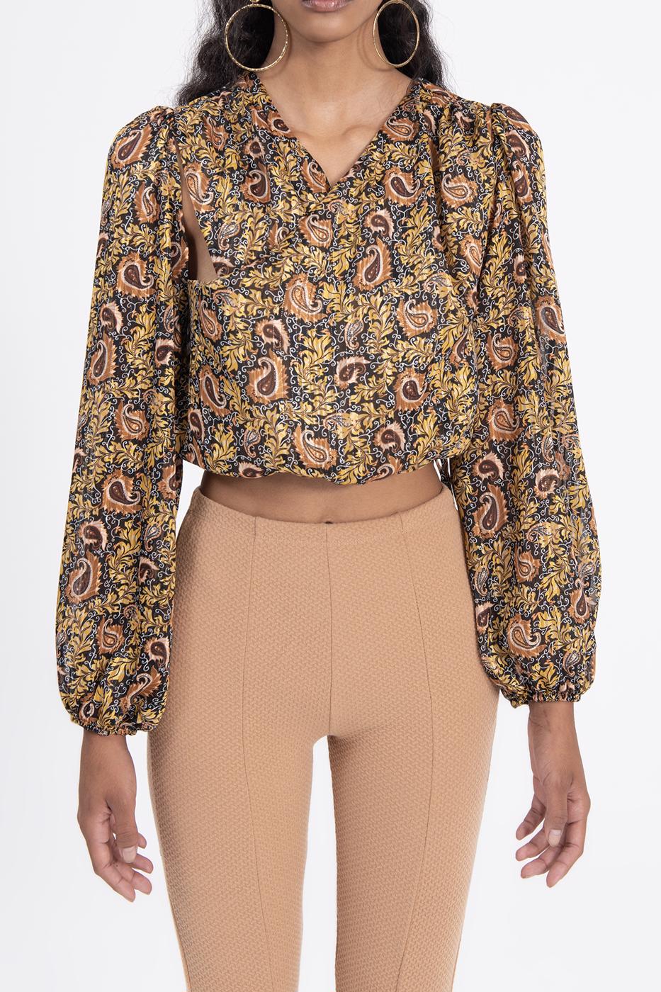 Balloon sleeve tulle blouse