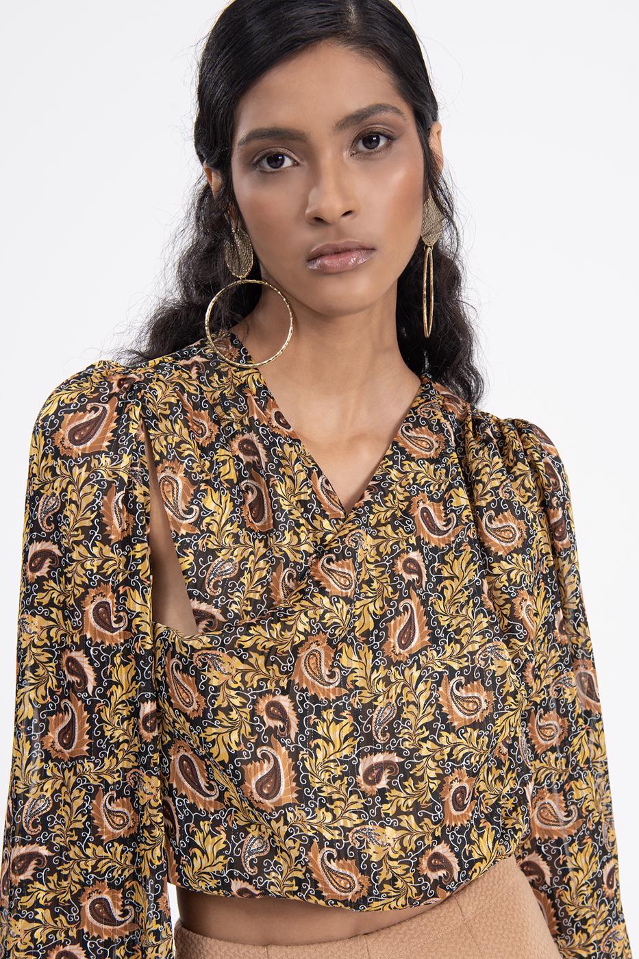 Balloon sleeve tulle blouse